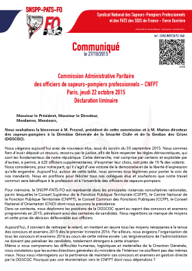 Déclaration liminaire - Commission Administrative Paritaire du jeudi 22 octobre 2015