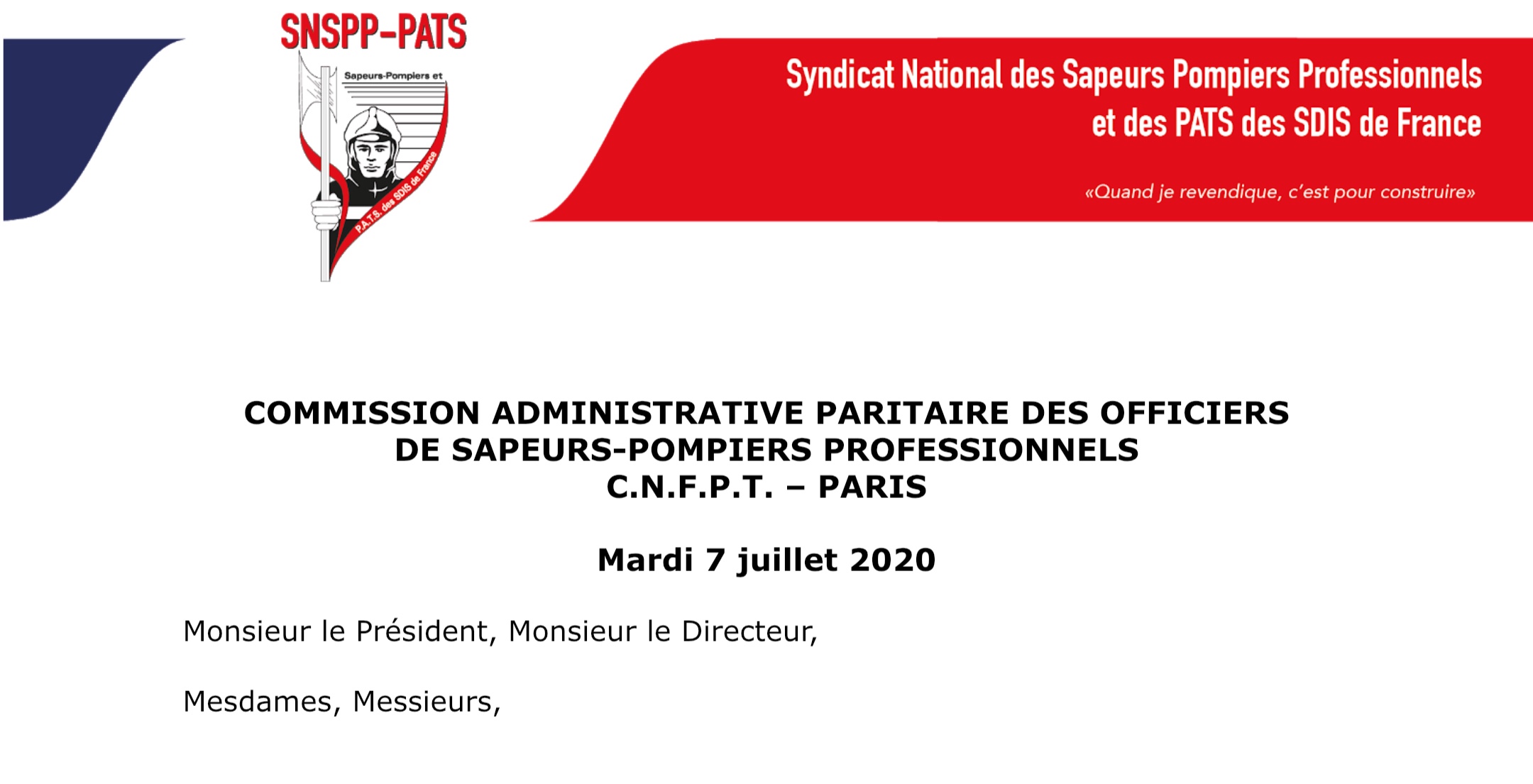 Déclaration du SNSPP-PATS lors de la CAP du 7 juillet 2020